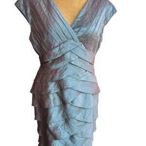 Adrianna Papell Metallic Blue Layered Midi Dress